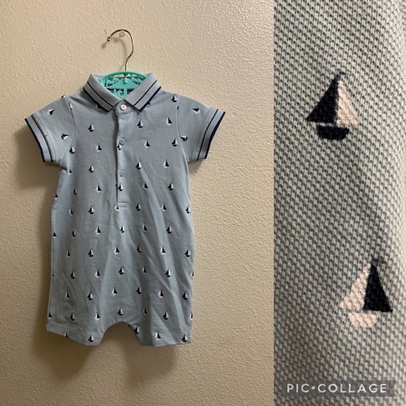 Next Baby UK Brand Sailboat Blue Romper 3-6 Months Easter Boat Buttons Snaps - Picture 1 of 9